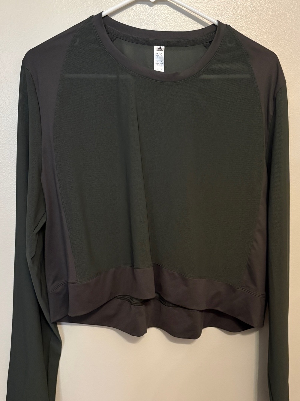 adidas Women's Long-Sleeve Mesh Crop Top in Dark Olive